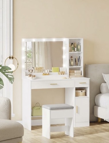 White dressing table with led - white,
