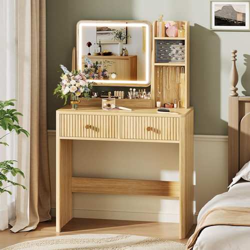 Fluted vanity desk with mirror - fluted,